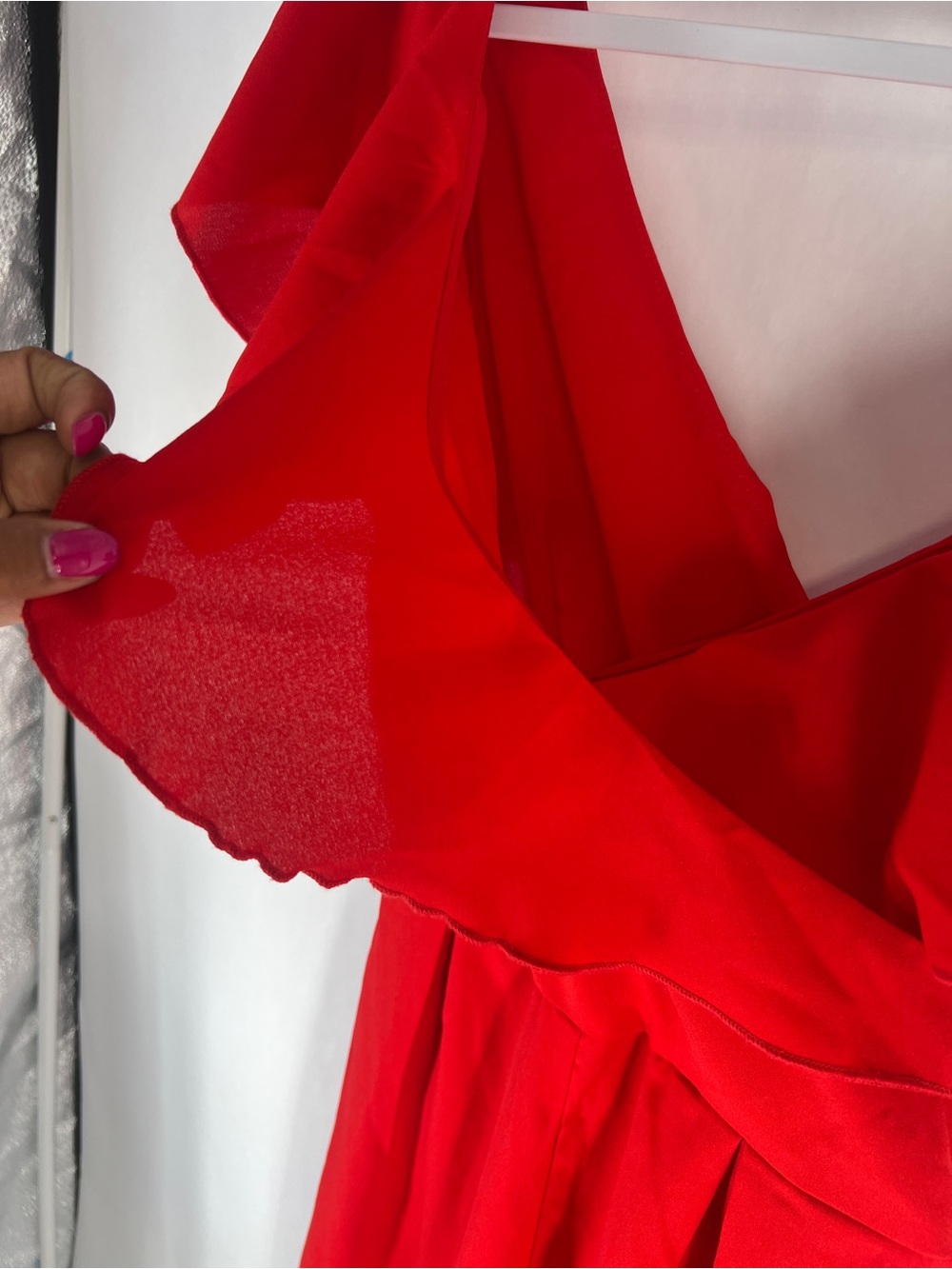 Red Ruffle V-Neck Jumpsuit - Picture 4 of 14